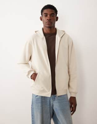 Asos Design Essentials Relaxed Zip Up Hoodie In Neutral