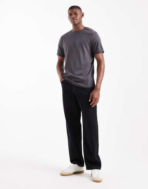 ASOS DESIGN Essentials roll sleeve t-shirt with crew neck in charcoal, 2 of 5