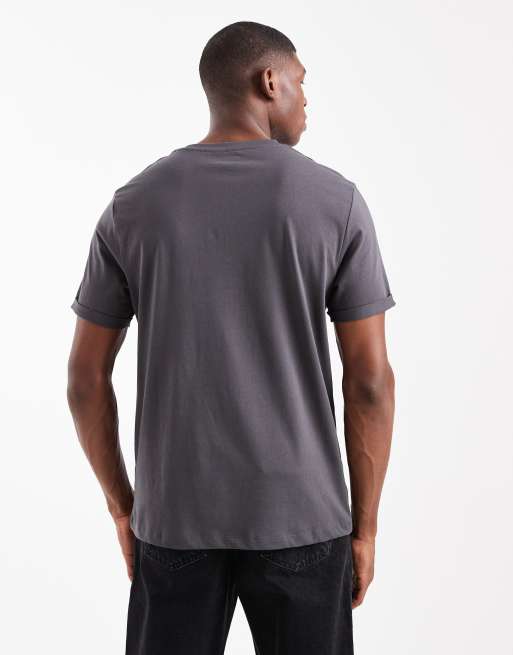 ASOS DESIGN Essentials roll sleeve t-shirt with crew neck in charcoal, 3 of 5