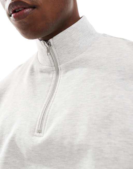 ASOS DESIGN - Essentials - Ruimvallend recht sweatshirt met kwartrits in gemêleerd wit, 2 van 4