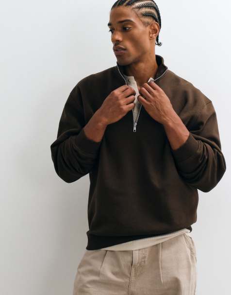 ASOS DESIGN - Essentials - Ruimvallend sweatshirt met korte rits in bruin - view 1