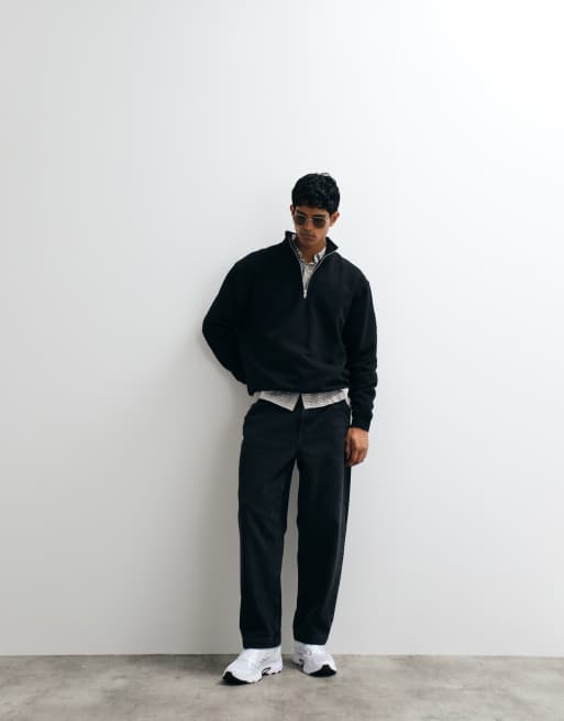 ASOS DESIGN - Essentials - Ruimvallend sweatshirt met kwartrits in zwart, 2 van 5