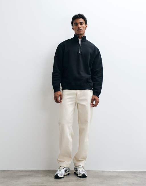 ASOS DESIGN - Essentials - Ruimvallend sweatshirt met kwartrits in zwart, 3 van 5