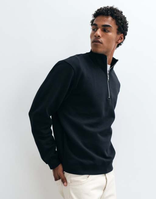 ASOS DESIGN - Essentials - Ruimvallend sweatshirt met kwartrits in zwart, 4 van 5