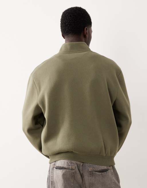 ASOS DESIGN - Essentials - Ruimvallend sweatshirt met standaard pasvorm, en kwart rits in olijfgroen, 3 van 5