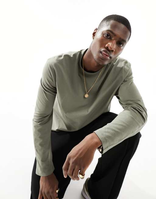 ASOS DESIGN - Essentials - Ruimvallend T-shirt met lange mouwen in kaki