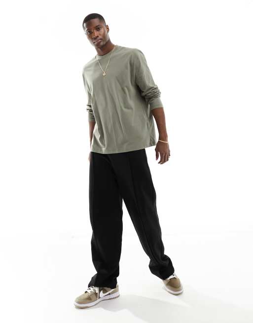 ASOS DESIGN - Essentials - Ruimvallend T-shirt met lange mouwen in kaki, 3 van 4