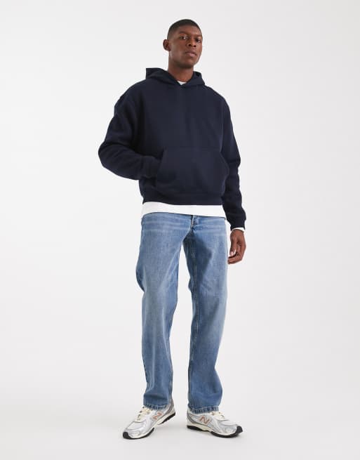 ASOS DESIGN - Essentials - Ruimvallende rechte hoodie in marineblauw, 2 van 5