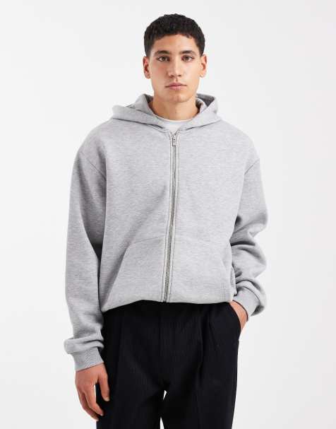 ASOS DESIGN - Essentials - Ruimvallende rechte hoodie met ritssluiting in gemêleerd grijs - view 1