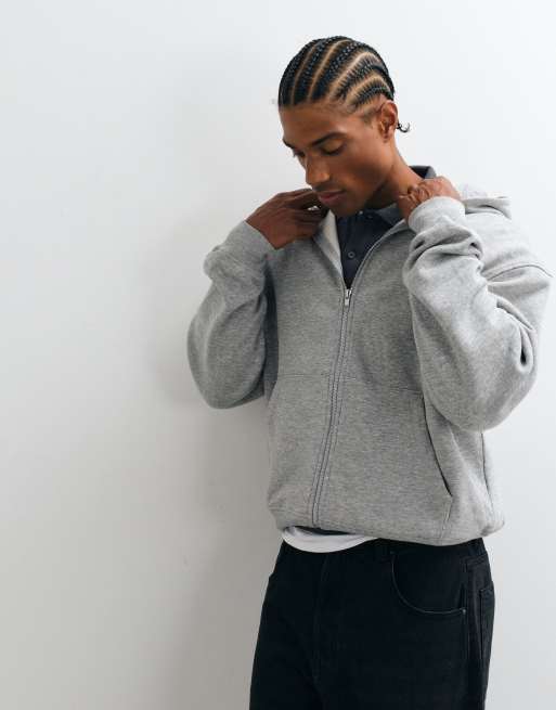 ASOS DESIGN - Essentials - Ruimvallende rechte hoodie met ritssluiting in gemêleerd grijs, 2 van 5