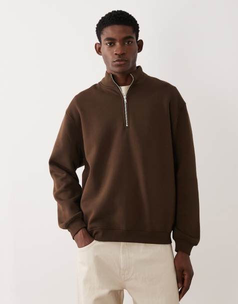 ASOS DESIGN - Essentials - Ruimvallende sweatshirt met halve rits in bruin - view 1