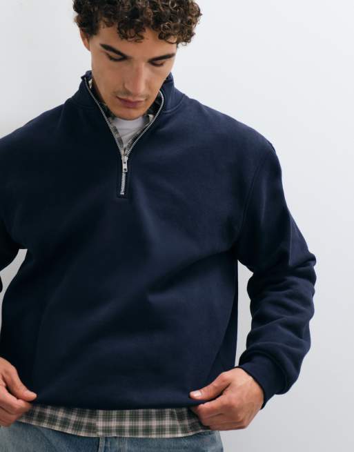 ASOS DESIGN essentials ruimvallende sweatshirt met kwartrits in navy, 3 van 5
