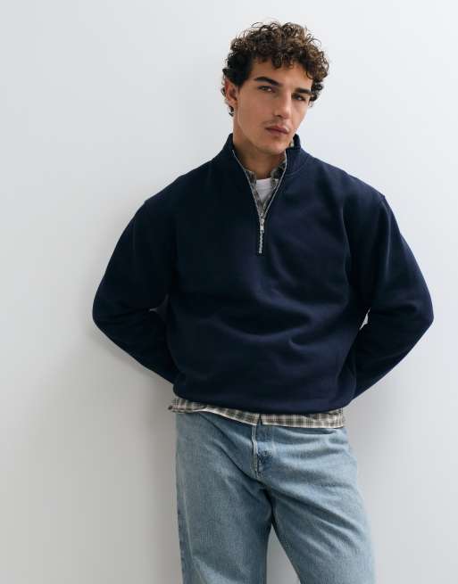 ASOS DESIGN essentials ruimvallende sweatshirt met kwartrits in navy, 5 van 5