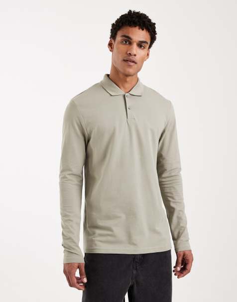 ASOS DESIGN – Essentials – Salviagrön pikétröja i regular fit med långa ärmar - view 1