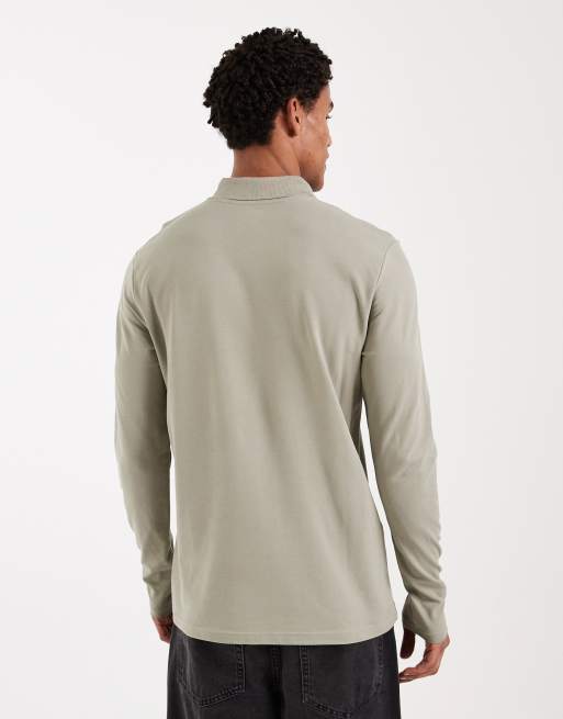 ASOS DESIGN – Essentials – Salviagrön pikétröja i regular fit med långa ärmar, 3 av 5