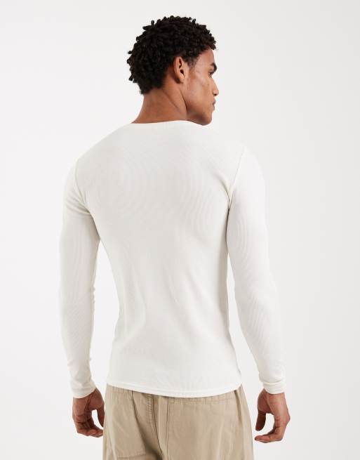 ASOS DESIGN - Essentials - Set van 2 geribbelde muscle fit T-shirts met lange mouwen in crème , 3 van 5