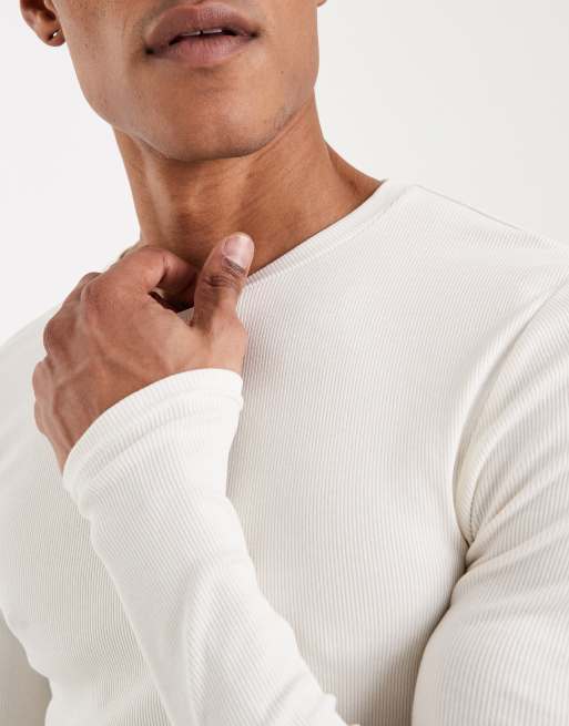 ASOS DESIGN - Essentials - Set van 2 geribbelde muscle fit T-shirts met lange mouwen in crème , 5 van 5