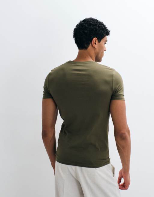 ASOS DESIGN - Essentials - Set van 2 muscle fit T-shirts in kaki en beige, 3 van 5