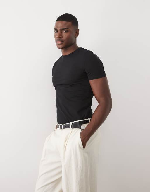 ASOS DESIGN - Essentials - Set van 2 muscle fit T-shirts in zwart en crème, 3 van 5