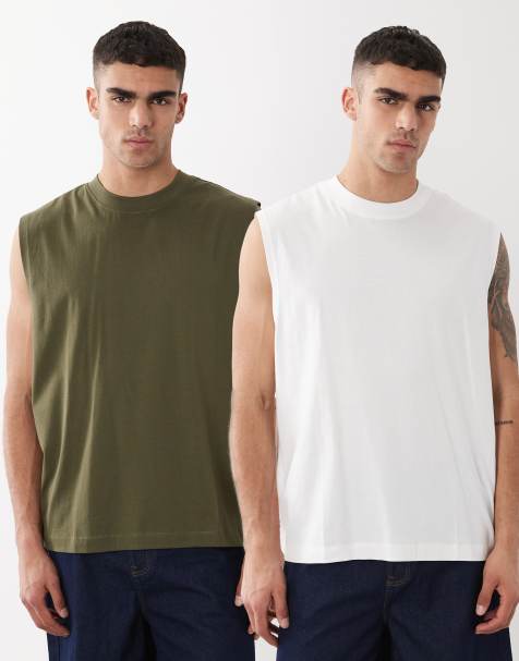 ASOS DESIGN - Essentials - Set van 2 oversized tanktops in crème en kaki - view 1