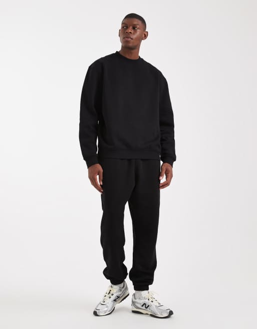 ASOS DESIGN - Essentials - Set van 2 ruimvallende sweatshirts in zwart en gemêleerd grijs, 2 van 5