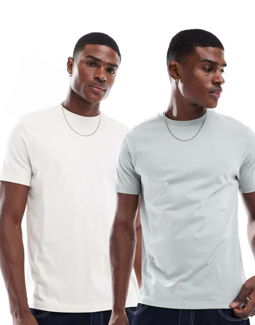 ASOS DESIGN - Essentials - Set van 2 T-shirts met ronde hals in crème en saliegroen