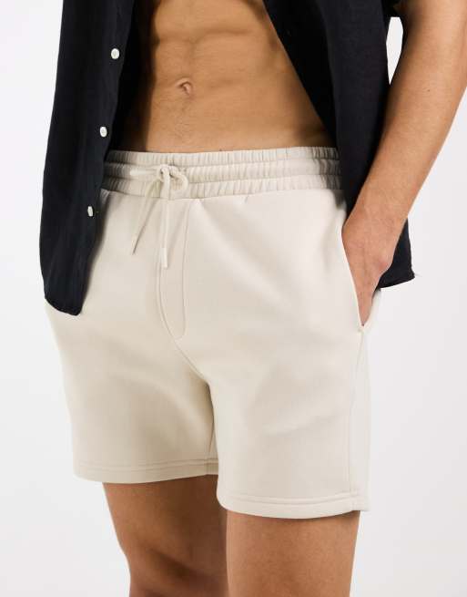 ASOS DESIGN essentials slim fit jersey shorts in off white, 4 of 5