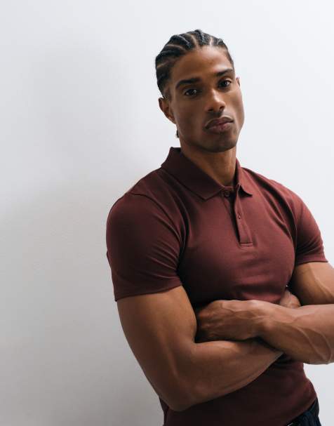 ASOS DESIGN Essentials slim fit polos in brown pique - view 1