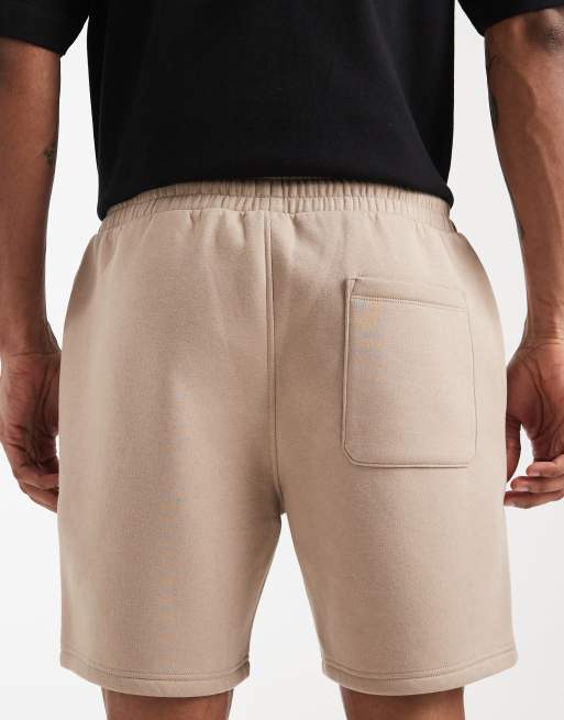 ASOS DESIGN essentials slim mid length jersey shorts in beige, 5 of 5
