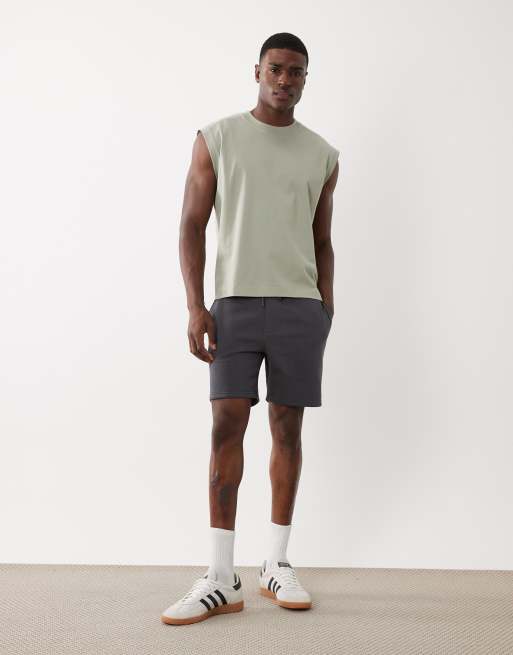 ASOS DESIGN essentials slim mid length jersey shorts in charcoal, 2 of 5