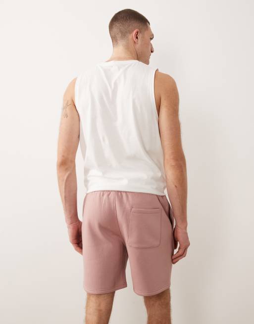 ASOS DESIGN essentials slim mid length jersey shorts in dusty pink, 2 of 5