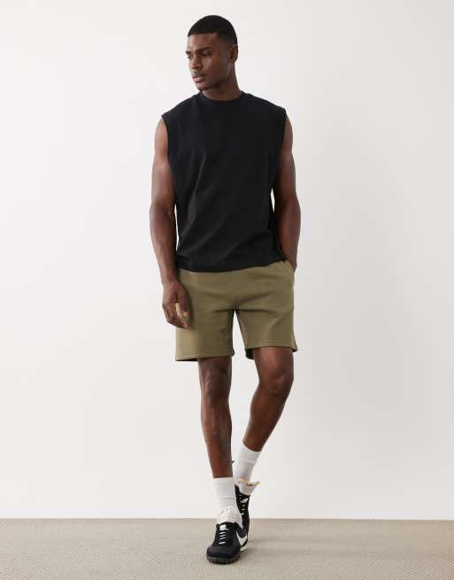 ASOS DESIGN essentials slim mid length jersey shorts in khaki, 2 of 5