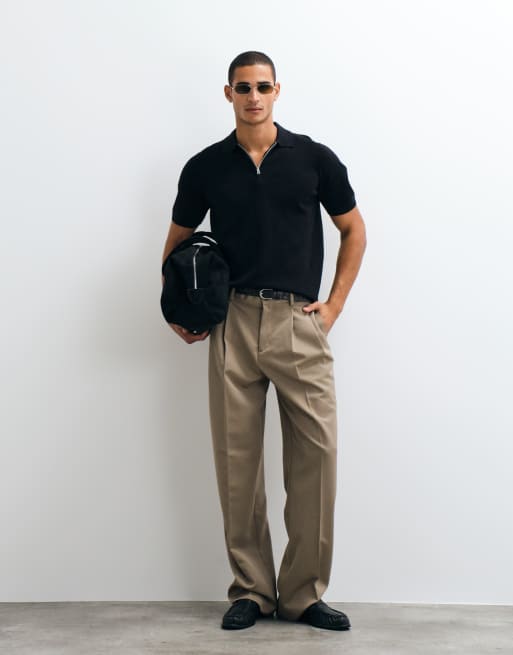 ASOS DESIGN - Essentials - Sort polo i strik af bomuldsblanding med lynlås, 2 af 5