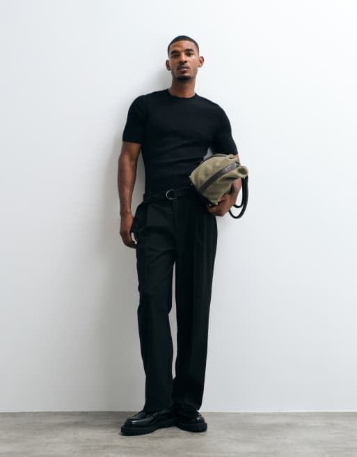ASOS DESIGN - Essentials - Sort tætsiddende overdel i fin ribstrik med rund hals, 3 af 5