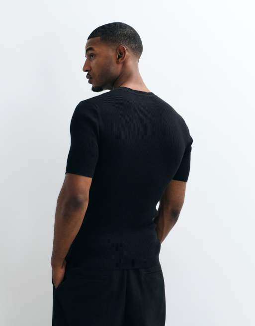 ASOS DESIGN - Essentials - Sort tætsiddende overdel i fin ribstrik med rund hals, 5 af 5