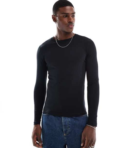 ASOS DESIGN - Essentials - Sort tætsiddende T-shirt med lange ærmer - view 1
