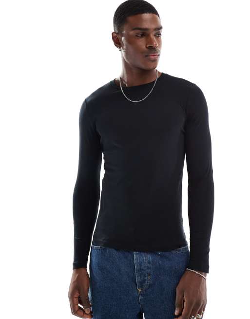 ASOS DESIGN - Essentials - Sort tætsiddende T-shirt med lange ærmer