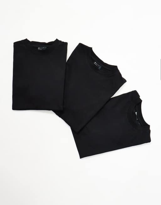 ASOS DESIGN - Essentials - Sorte T-shirts med afslappet pasform og rund hals i pakke med 3 stk 