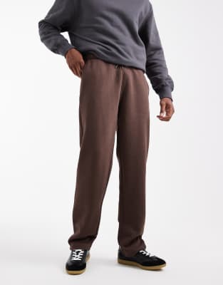 Asos Design Essentials Straight Leg Sweatpants In Brown