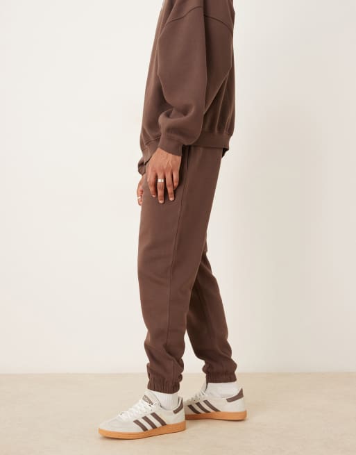 ASOS DESIGN essentials straight leg trackies in brown, 3 of 5