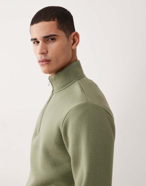 ASOS DESIGN - Essentials - Støvet olivengrøn sweatshirt med halv lynlås, 4 af 5
