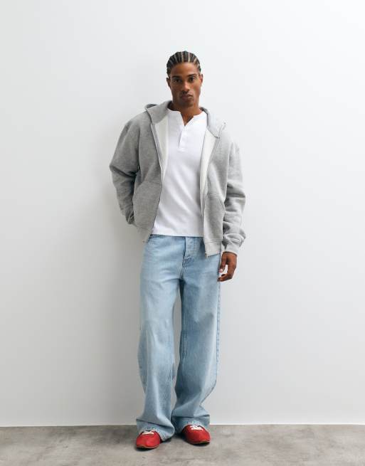 ASOS DESIGN essentials sudadera con capucha holgada y corte boxy con cremallera en gris, 5 de 5