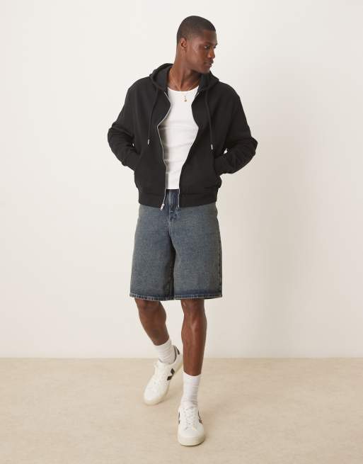 ASOS DESIGN – Essentials – Svart, avslappnad huvtröja med boxig passform och dragkedja, 3 av 4