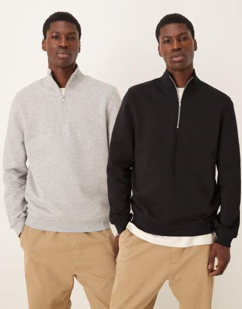 ASOS DESIGN – Essentials – Svart och grå sweatshirt med kort dragkedja i halsen, 2-pack - view 1