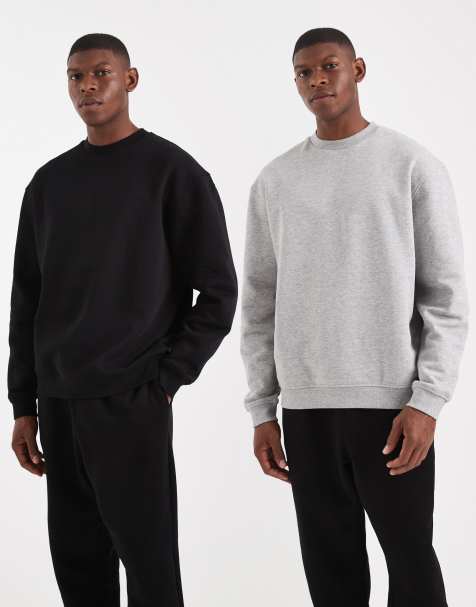 ASOS DESIGN – Essentials – Svart och gråmelerad sweatshirt i relaxed fit, 2-pack - view 1