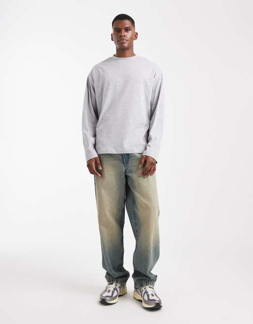 ASOS DESIGN – Essentials – Svart och gråmelerad t-shirt i oversize med långa ärmar, 2-pack , 2 av 5