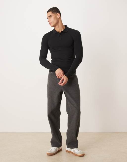 ASOS DESIGN – Essentials – Svart pikétröja med långa ärmar och muscle fit, 2 av 5