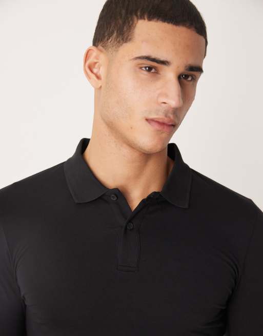ASOS DESIGN – Essentials – Svart pikétröja med långa ärmar och muscle fit, 5 av 5