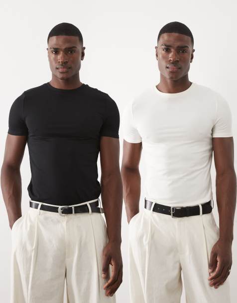 ASOS DESIGN – Essentials – Svarta och gräddvita t-shirts i muscle fit, 2-pack - view 1