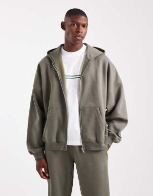 ASOS DESIGN - Essentials - Sweat à capuche ultra oversize à zip - Kaki-Vert